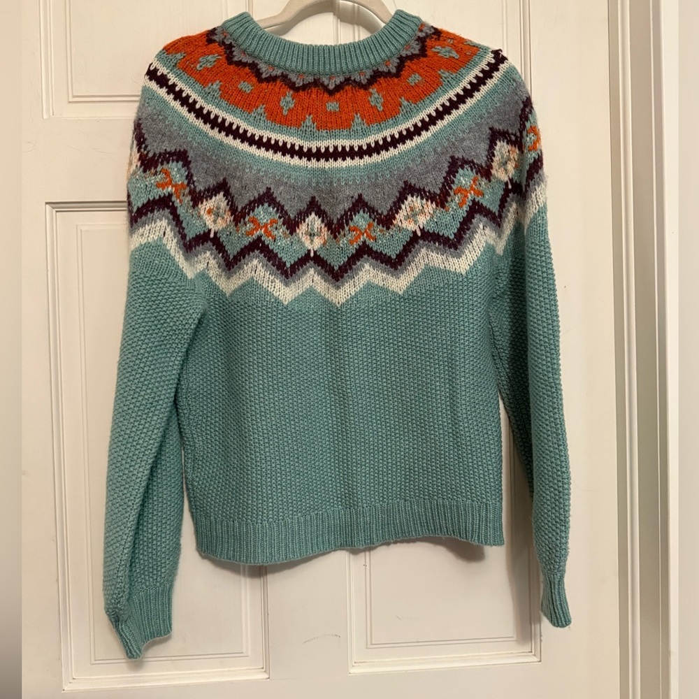 J. Crew Seafoam and Orange Nordic Patterned Sweater - Picture 3 of 5